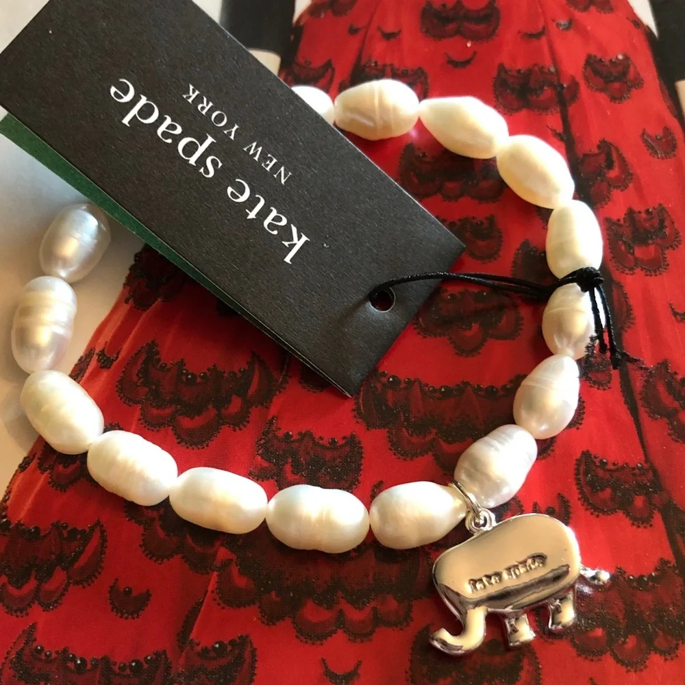 Authentic New/card kate spade  Freshwater Pearl Bracelet/Silver Elephant Charm - Picture 5 of 7